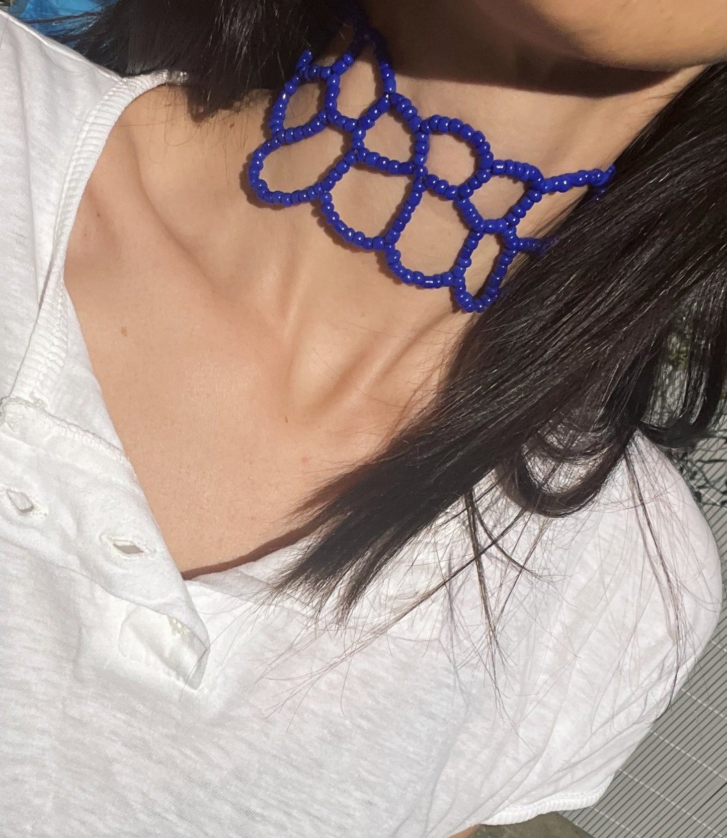 collane donna particolare di perline colorate blu