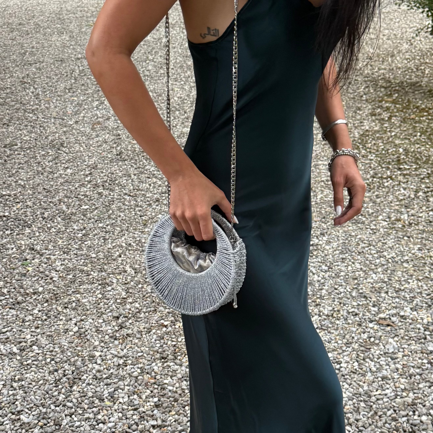 Stella – Borsa circolare in lamé argentato | Eleganza Made in Italy