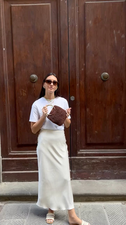 Carla - Borsa in raso con cerchi in metallo –